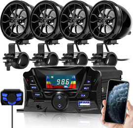 Go-Hawk TS3-Q Gen.3 Motorcycle Weatherproof Bluetooth Speakers 7/8-1.25 in. Handlebar Mount MP3 Music Player Sound Audio Stereo Amplifier System ATVs Golf Cart AUX, USB, Micro SD, FM Radio, 4-Speaker Go-Hawk TS3-Q Gen.3 Motorcycle Weatherproof Bluetooth Speakers 7/8-1.25 in. Handlebar Mount MP3 Music Player Sound Audio Stereo Amplifier System ATVs Golf Cart AUX, USB, Micro SD, FM Radio, 4-Speaker