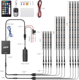 12PCS Motorcycle LED Underglow Kit, Motorcycle Lights App Control Music Sync LED Motorcycle Lights Brake Feature Waterproof Dual Remote Motorcycle Underglow LED Light Kit for UTV ATV Golf Cart 12PCS Motorcycle LED Underglow Kit, Motorcycle Lights App Control Music Sync LED Motorcycle Lights Brake Feature Waterproof Dual Remote Motorcycle Underglow LED Light Kit for UTV ATV Golf Cart