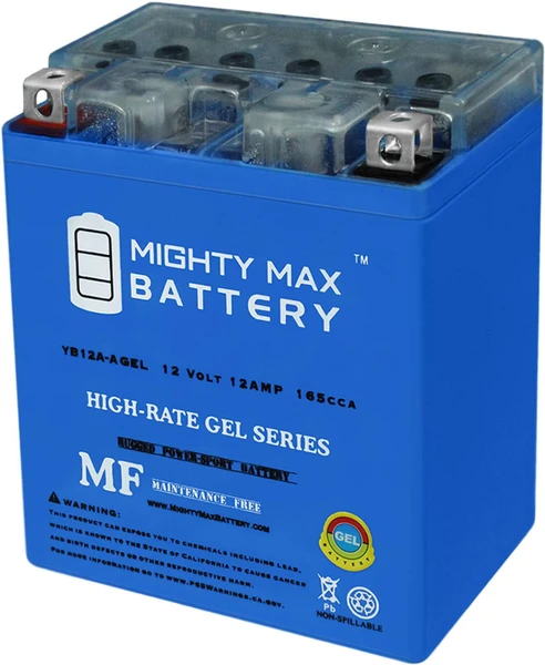Max Battery YB12A-A GEL -12 Volt 12 AH, 165 CCA, GEL Type, Rechargeable Maintenance Free SLA AGM Motorcycle Battery