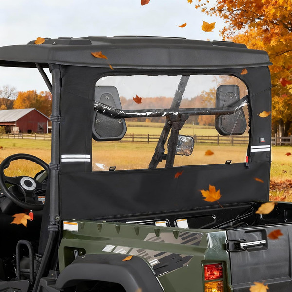 Soft Rear Windshield Compatible with Hisun/Axis/Massimo, 1680D | Compatible with Hisun/Axis/Massimo/Cub Cadet/Coleman 500/700, Water/Tear-Resistant, Roll-Up Vent, 2 Pockets, Reflective