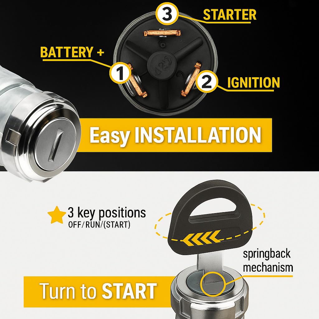 MGI SpeedWare 3-Wire Universal Ignition Key Switch Off/On/Start for Cars, Go Karts, Buggies & Mowers