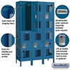 Extra Wide Vented Metal Locker - Double Tier 3 6 Feet High 18 Inches Deep Blue Assemb