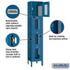 Extra Wide Vented Metal Locker - Four Tier 1 6 Feet High 15 Inches Deep Blue Assemble