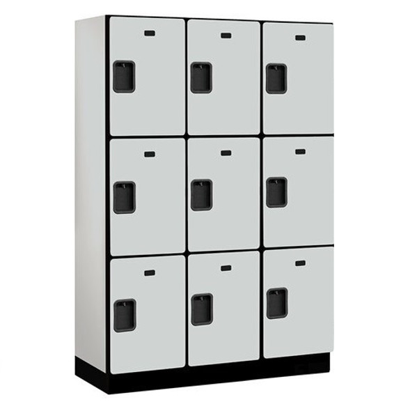 Salsbury 18" Wide Triple Tier Designer Wood Locker - 3 Wide - 6 Feet High - 18 Inches Deep - Gray Salsbury 18" Wide Triple Tier Designer Wood Locker - 3 Wide - 6 Feet High - 18 Inches Deep - Gray