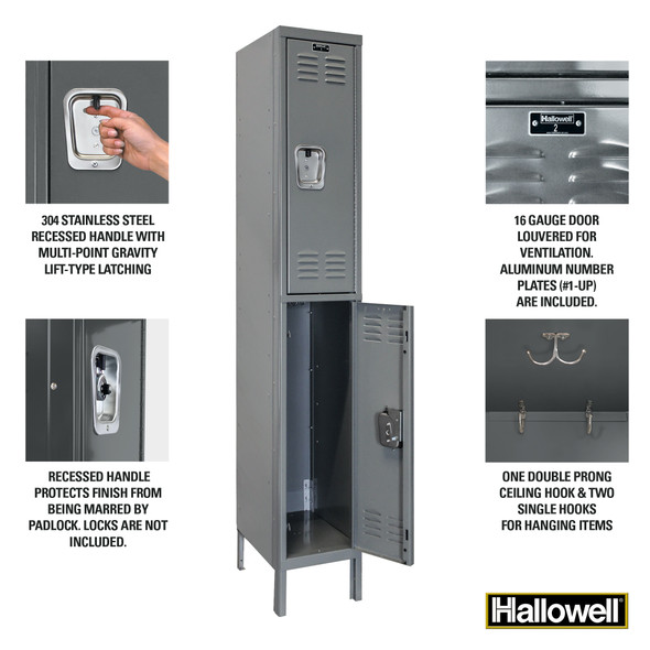 Hallowell® Premium Metal Locker - Double Tier - 1 Wide - 2 Doors