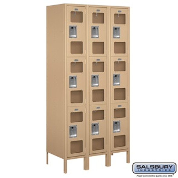 See-Through Metal Locker - Triple Tier 3 Wide 6 Feet High 18 Inches Deep Tan Unassembled