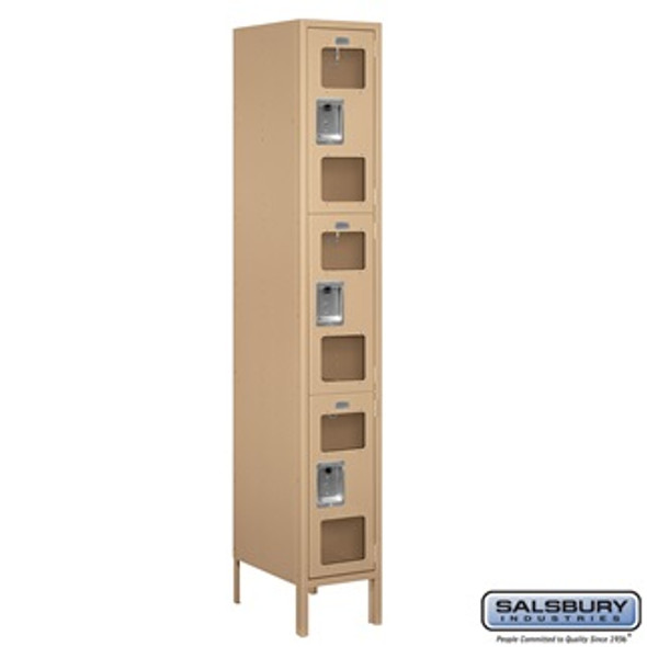 See-Through Metal Locker - Triple Tier 1 Wide 6 Feet High 18 Inches Deep Tan Unassembled