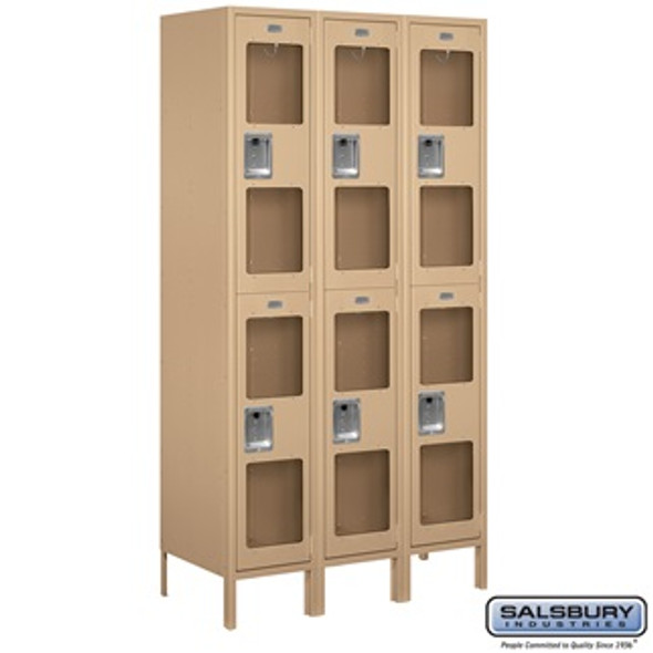 Extra Wide See-Through Metal Locker - 3 Double Tier 6 Feet High 18 Inches Deep Tan As