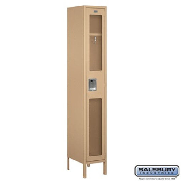 See-Through Metal Locker - Single Tier 1 Wide 6 Feet High 15 Inches Deep Tan Assembled