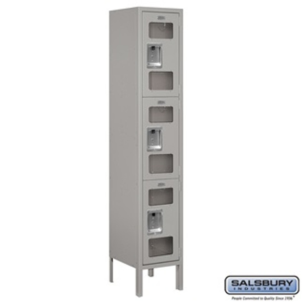 See-Through Metal Locker - Triple Tier 1 Wide 5 Feet High 12 Inches Deep Gray Assembled