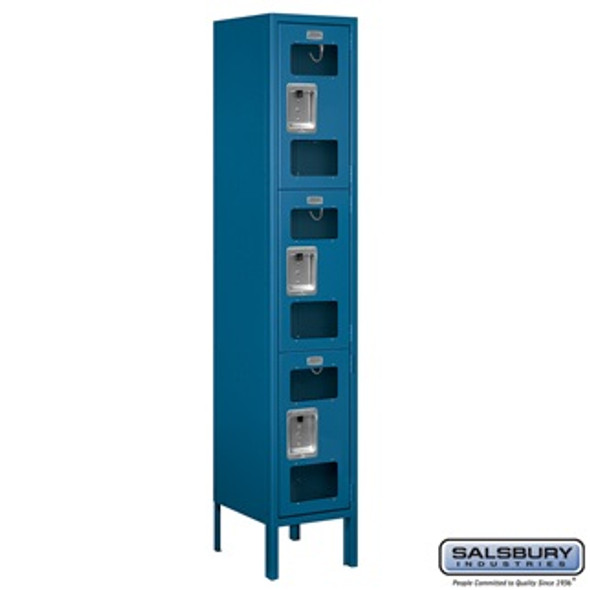 See-Through Metal Locker - Triple Tier 1 Wide 5 Feet High 12 Inches Deep Blue Unassembled