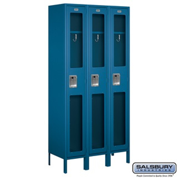 See-Through Metal Locker - Single Tier 3 Wide 6 Feet High 15 Inches Deep Blue Assembled