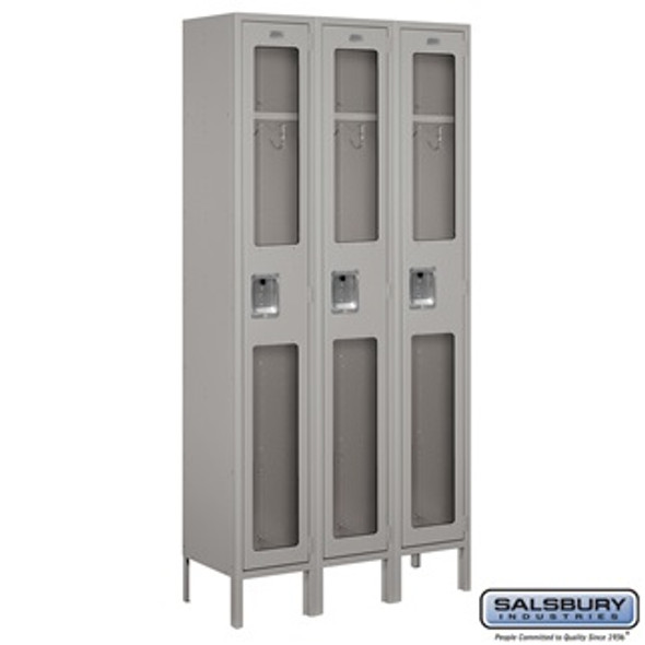 See-Through Metal Locker - Single Tier 3 Wide 6 Feet High 12 Inches Deep Gray Assemled