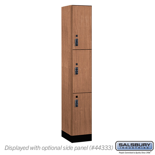 Salsbury 12" Wide Premier Wood Locker - Triple Tier - 1 Wide - 6 Feet High - 18" Deep - Skyline Walnut - Resettable Combination Locks