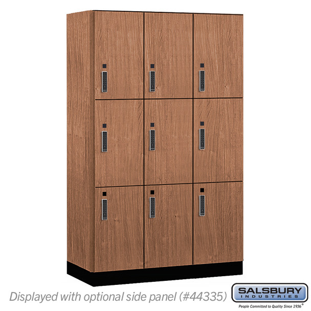 Salsbury 15" Wide Premier Wood Locker - Triple Tier - 3 Wide - 6 Feet High - 21" Deep - Skyline Walnut - Electronic Locks