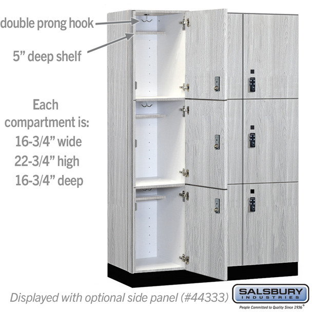 Salsbury 18" Wide Premier Wood Locker - Triple Tier - 3 Wide - 6 Feet High - 18" Deep - Resettable Combination Locks