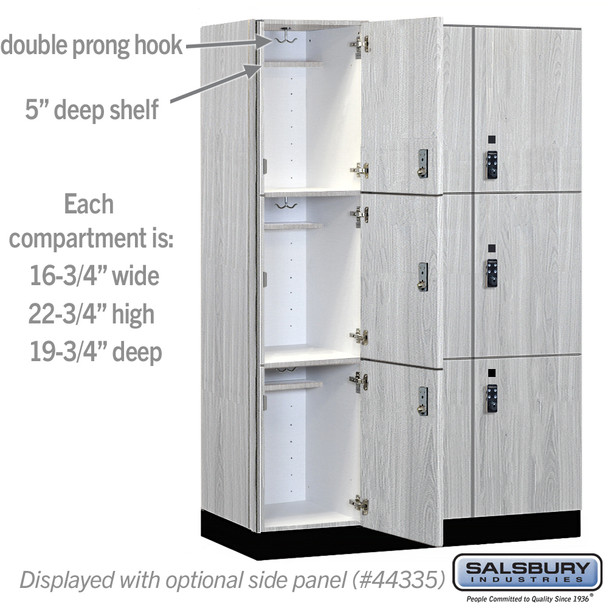 Salsbury 18" Wide Premier Wood Locker - Triple Tier - 3 Wide - 6 Feet High - 21" Deep - Resettable Combination Locks