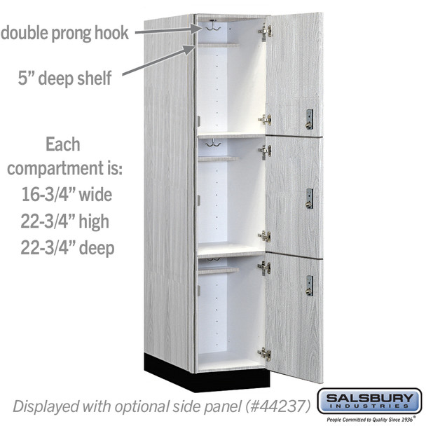 Salsbury 18" Wide Premier Wood Locker - Triple Tier - 1 Wide - 6 Feet High - 24" Deep - Resettable Combination Locks