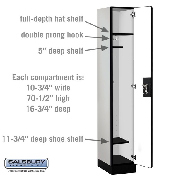 Salsbury 12" Wide Single Tier Designer Wood Locker - 1 Wide - 6 Feet High - 18 Inches Deep - - Resettable Combination Locks