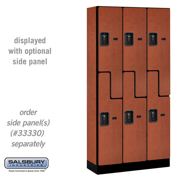 Salsbury 12" Wide Double Tier 'S' Style Designer Wood Locker - 3 Wide - 5 Feet High - 15 Inches Deep - - Resettable Combination Locks