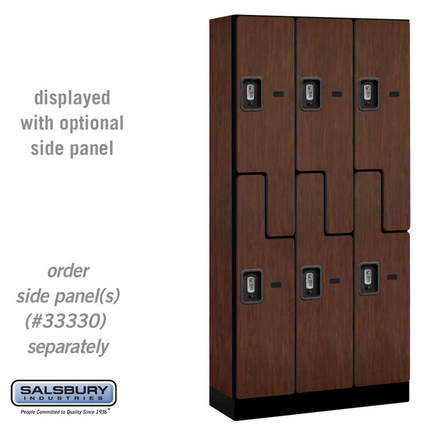 Salsbury 12" Wide Double Tier 'S' Style Designer Wood Locker - 3 Wide - 5 Feet High - 18 Inches Deep - - Resettable Combination Locks