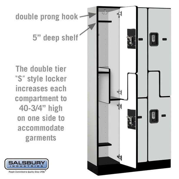 Salsbury 12" Wide Double Tier 'S' Style Designer Wood Locker - 3 Wide - 5 Feet High - 18 Inches Deep - - Electronic Locks