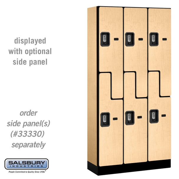 Salsbury 12" Wide Double Tier 'S' Style Designer Wood Locker - 3 Wide - 6 Feet High - 21 Inches Deep - - Electronic Locks