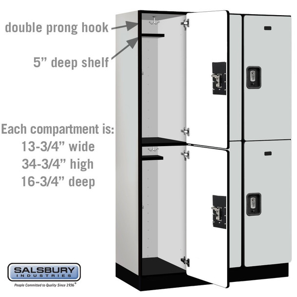 Salsbury 15" Wide Double Tier Designer Wood Locker - 3 Wide - 6 Feet High - 18 Inches Deep - - Electronic Locks