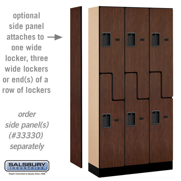 Salsbury 12" Wide Double Tier 'S' Style Designer Wood Locker - 3 Wide - 6 Feet High - 15 Inches Deep - - Hasps