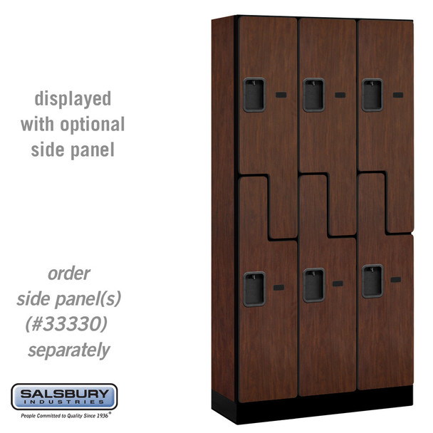 Salsbury 12" Wide Double Tier 'S' Style Designer Wood Locker - 3 Wide - 5 Feet High - 15 Inches Deep - - Hasps