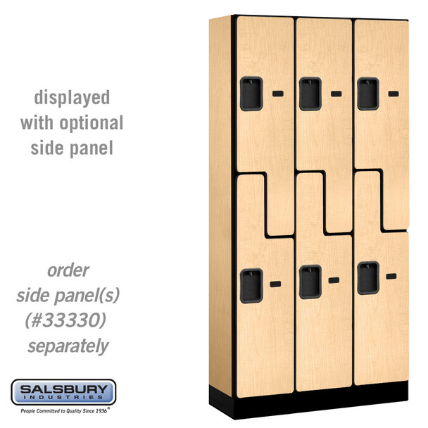 Salsbury 12" Wide Double Tier 'S' Style Designer Wood Locker - 3 Wide - 6 Feet High - 18 Inches Deep - - Hasps