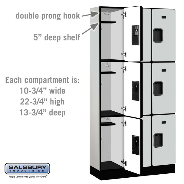 Salsbury 12" Wide Triple Tier Designer Wood Locker - 3 Wide - 5 Feet High - 15 Inches Deep - - Hasps