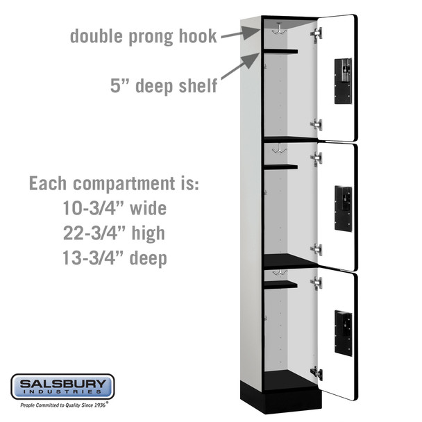 Salsbury 12" Wide Triple Tier Designer Wood Locker - 1 Wide - 6 Feet High - 15 Inches Deep - Hasps