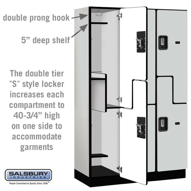 Salsbury 15" Wide Double Tier 'S' Style Designer Wood Locker - 3 Wide - 6 Feet High - 21 Inches Deep - - Electronic Locks