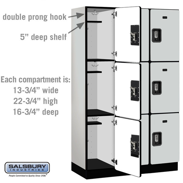Salsbury 15" Wide Triple Tier Designer Wood Locker - 3 Wide - 6 Feet High - 18 Inches Deep - Electronic Locks