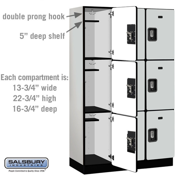 Salsbury 15" Wide Four Tier Designer Wood Locker - 3 Wide - 6 Feet High - 21 Inches Deep - Resettable Combination Locks