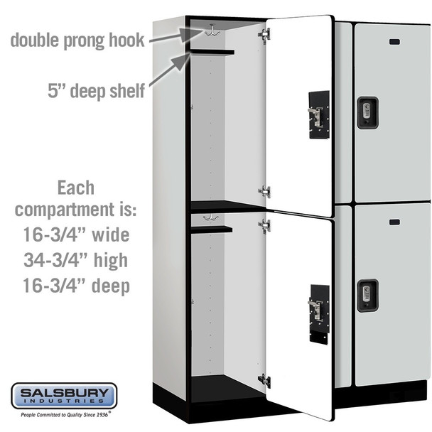 Salsbury 18" Wide Double Tier Designer Wood Locker - 3 Wide - 6 Feet High - 21 Inches Deep - - Resettable Combination Locks