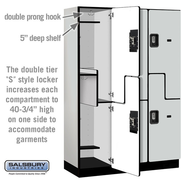 Salsbury 18" Wide Double Tier 'S' Style Designer Wood Locker - 3 Wide - 6 Feet High - 24 Inches Deep - - Resettable Combination Locks