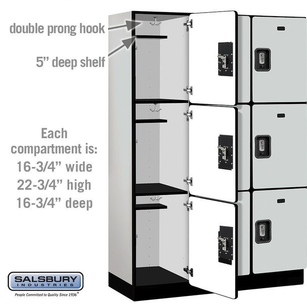 Salsbury 18" Wide Four Tier Designer Wood Locker - 3 Wide - 6 Feet High - 24 Inches Deep - - Electronic Locks