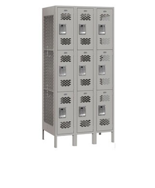 12" Wide Triple Tier Vented Metal Locker - 3 Wide - 6 Feet High - 18 Inches Deep