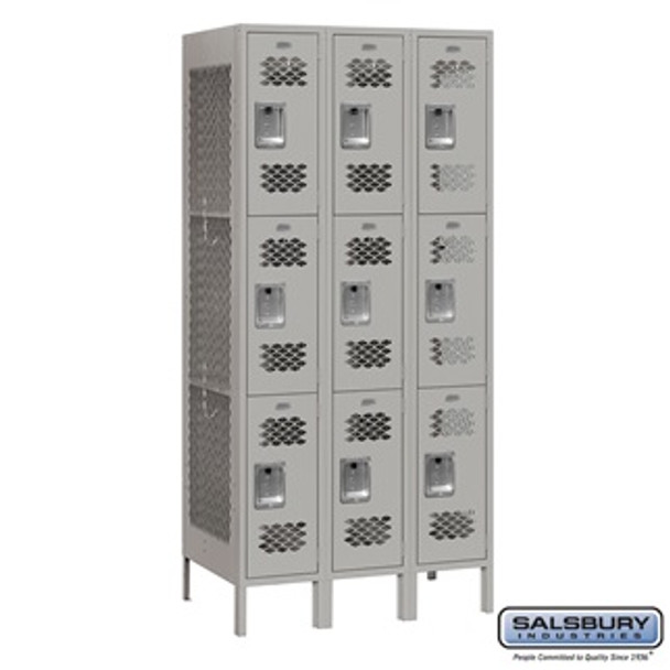 Vented Metal Locker - Triple Tier 3 Wide 6 Feet High 18 Inches Deep Gray Assembled