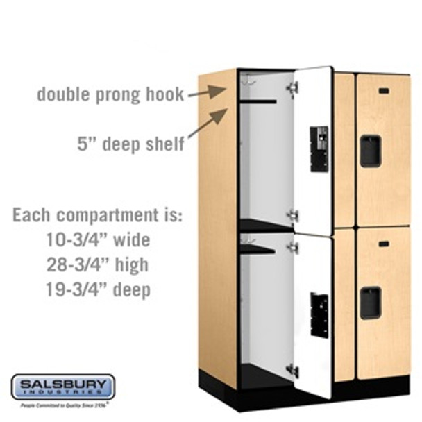 Designer Wood Locker - Double Tier 3 Wide 5 Feet High 21 Inches Deep Maple