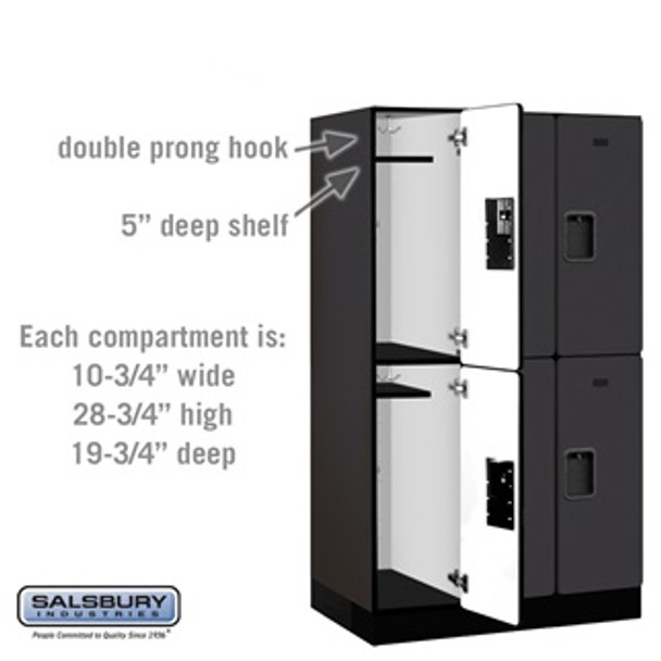 Designer Wood Locker - Double Tier 3 Wide 5 Feet High 21 Inches Deep Black