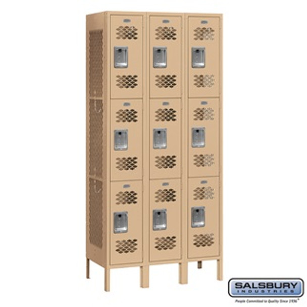Vented Metal Locker - Triple Tier 3 Wide 6 Feet High 12 Inches Deep Tan Unassembled