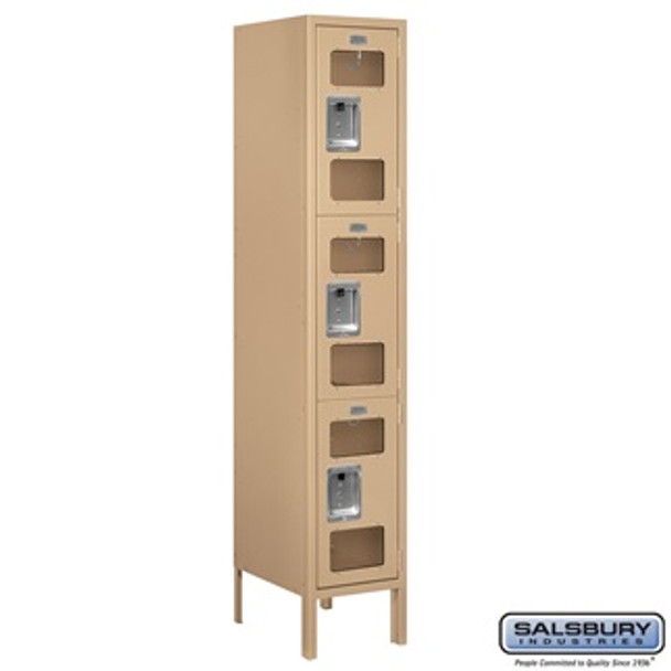 See-Through Metal Locker - Triple Tier 1 Wide 5 Feet High 15 Inches Deep Tan Assembled