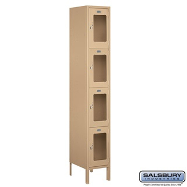 See-Through Metal Locker - Four Tier 1 Wide 6 Feet High 15 Inches Deep Tan Unassembled