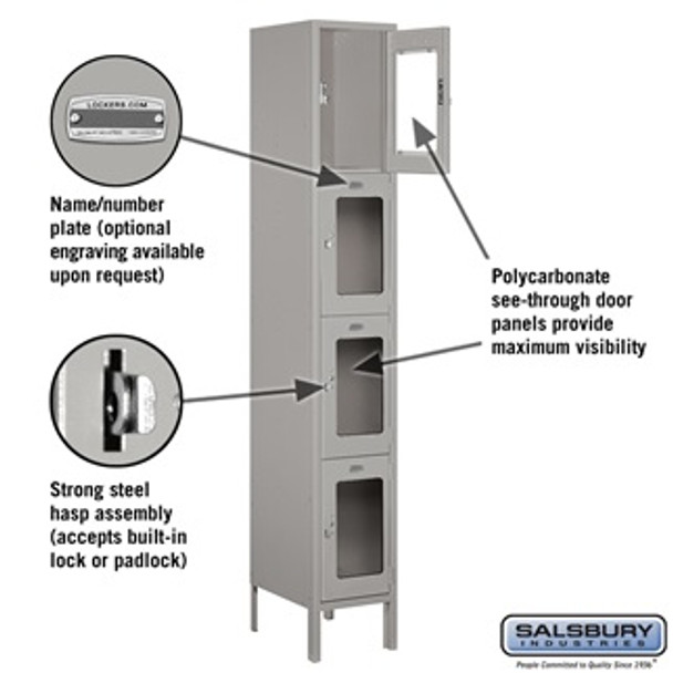 See-Through Metal Locker - Four Tier 1 Wide 6 Feet High 15 Inches Deep Gray Unassembled