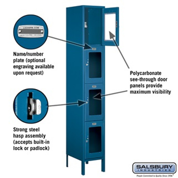 See-Through Metal Locker - Four Tier 1 Wide 6 Feet High 15 Inches Deep Blue Assembled