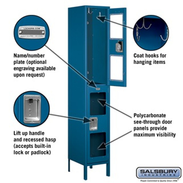 Extra Wide See-Through Metal Locker - 1 Double Tier 6 Feet High 15 Inches Deep Blue