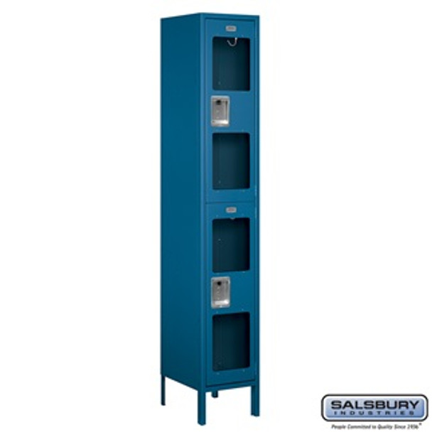 Extra Wide See-Through Metal Locker - 1 Double Tier 6 Feet High 15 Inches Deep Blue